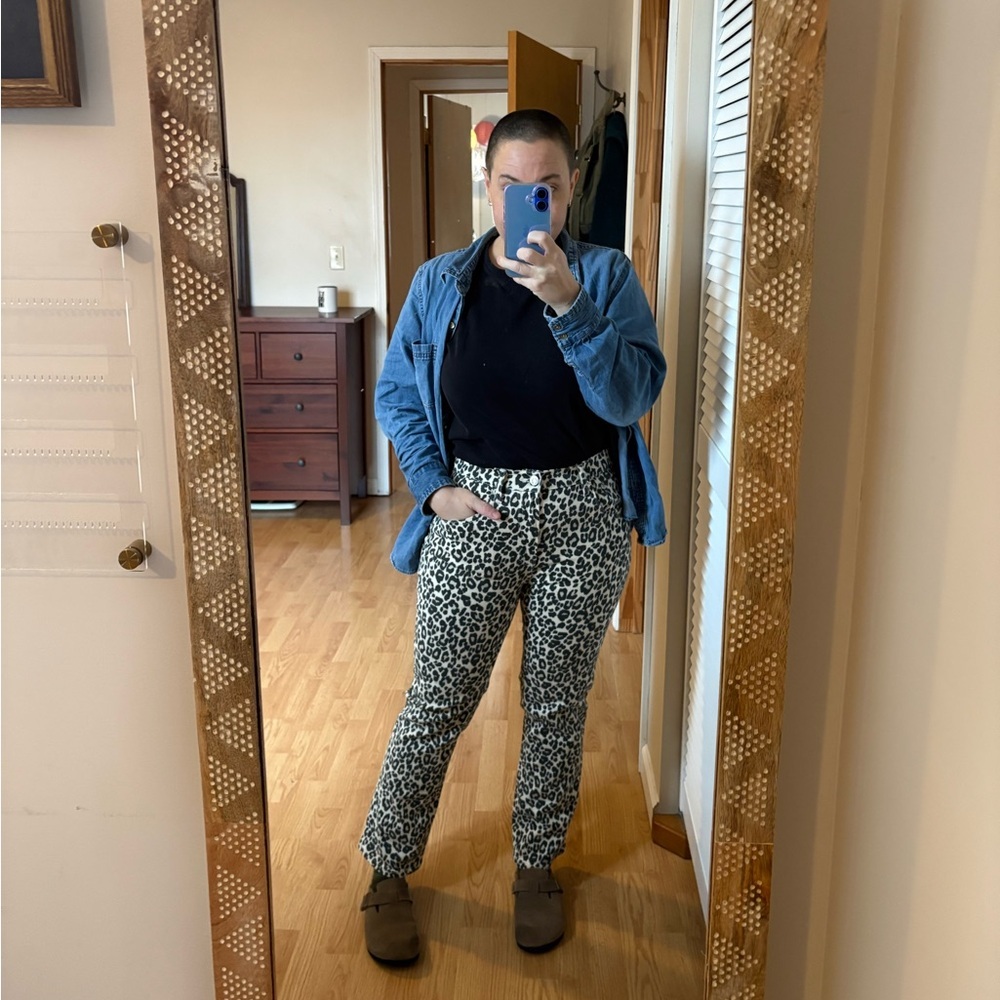 Zara Women's Size 6 Leopard Print Bootcut High Rise Jeans Animal Print Cropped - Picture 15 of 16